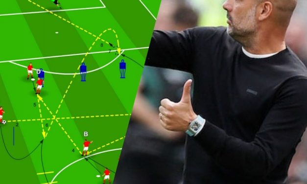 Exercițiu Pep Guardiola: circuit tehnic, rapiditate, șut la poartă.